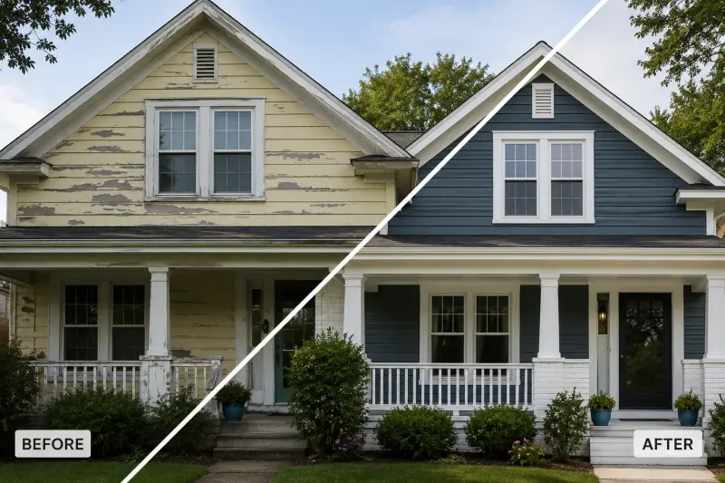 House exterior before and after a fresh coat of paint